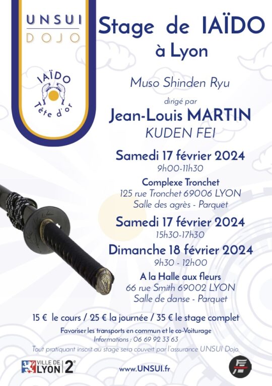 Lire la suite à propos de l’article Stage IAÏDO 2024 à Lyon avec Jean-Louis MARTIN, Kuden FEI