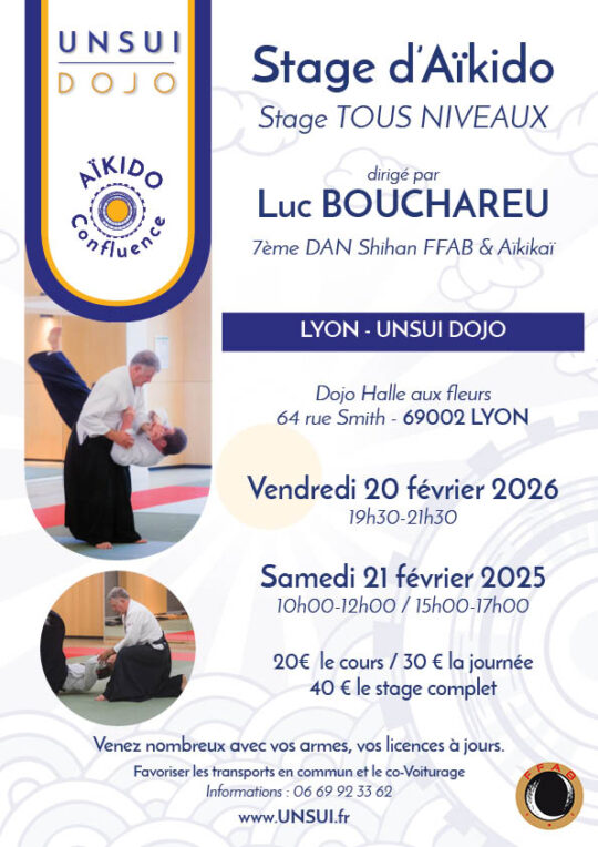 Lire la suite à propos de l’article Stage Aïkido avec Luc BOUCHAREU Shihan – Février 2026