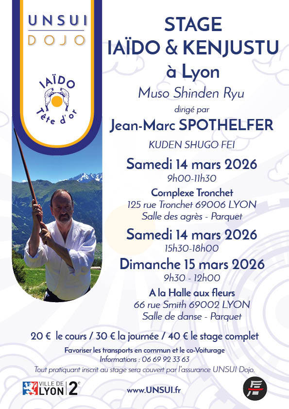 You are currently viewing Stage IAÏDO 2026 à Lyon avec Jean Marc SPOTHELFER , Kuden shugo FEI