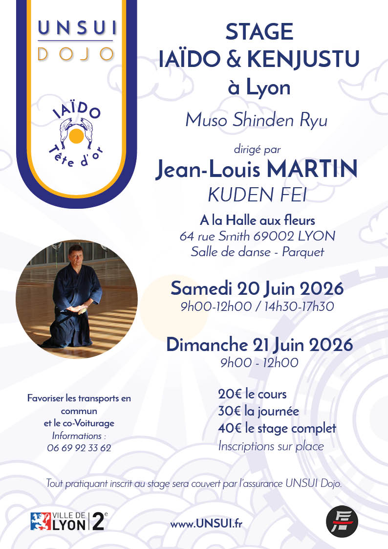 You are currently viewing Stage IAÏDO & Kenjustu 2026 à Lyon avec Jean-Louis MARTIN, Kuden FEI